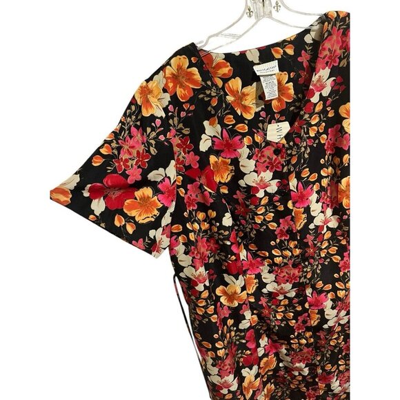 White Stag Women's Plus 26W Maxi Dress Rich Black with Floral Print Button Front - Picture 7 of 9